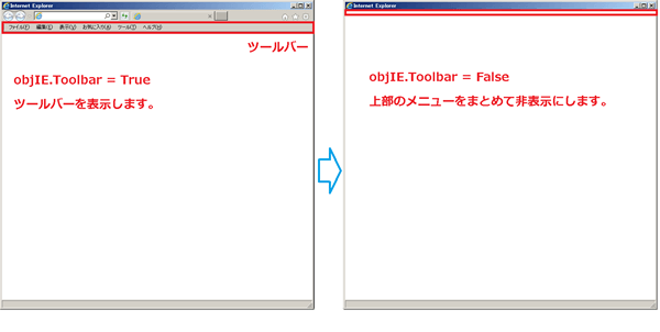 IEオブジェクトのToolBarプロパティ